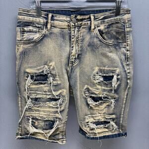 Manfinity Men’s Distressed Denim Jean Shorts Size 30 Medium Light Wash Stretch